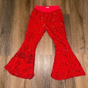 Red Sequin Flare Pants